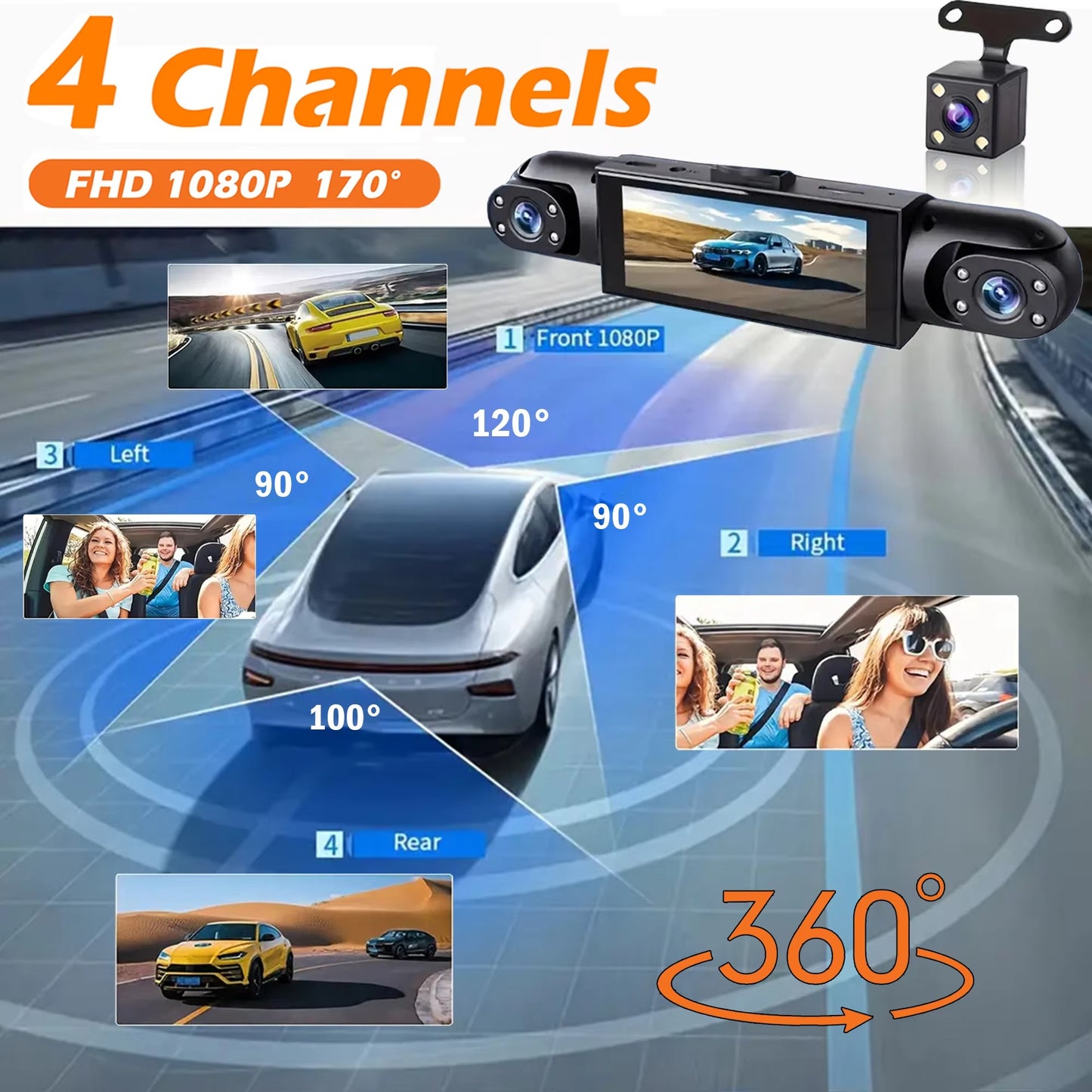 كاميرا سيارة 360° بأربع قنوات مع رؤية ليلية
